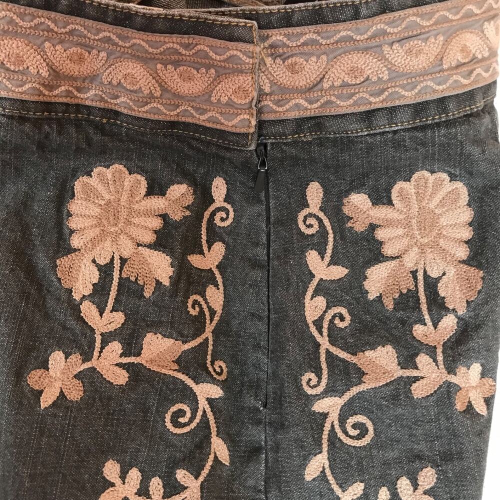 Vintage Y2K WilliSmith Grunge Brocade Paisley Floral Long Cotton Denim Skirt - Picture 4 of 6